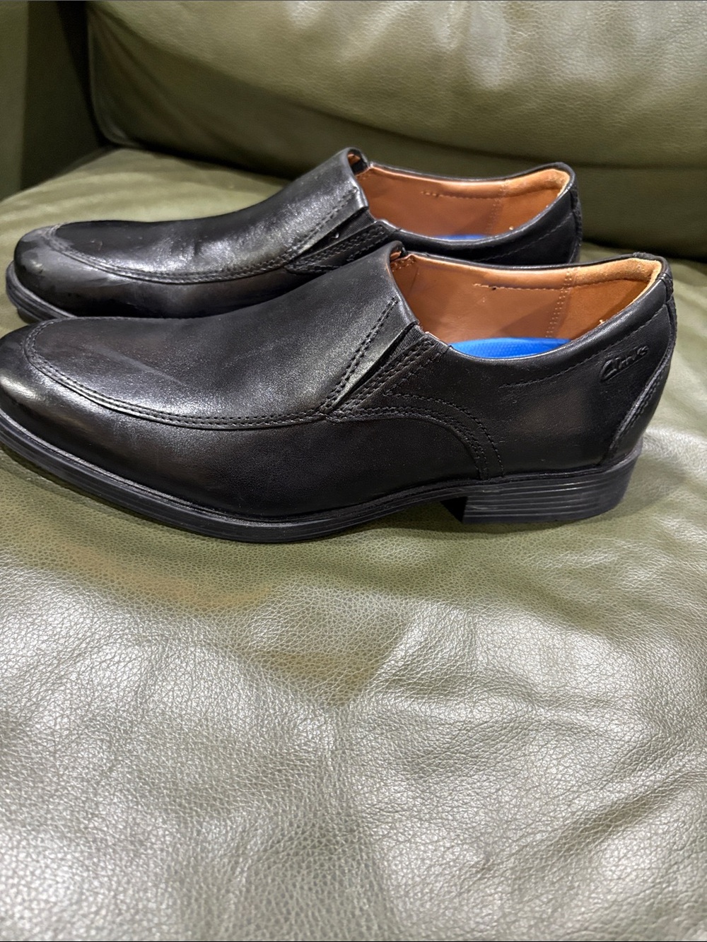 Clarks Black Leather Slip-On Loafers